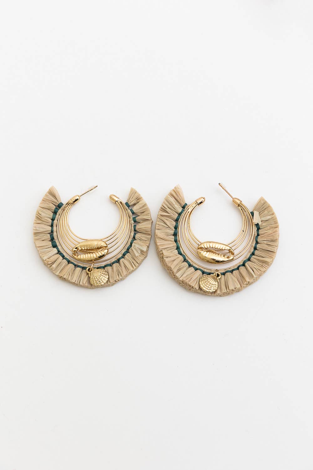 Seashell Fan Earrings - Glow Golden Raffia Hoop Earrings