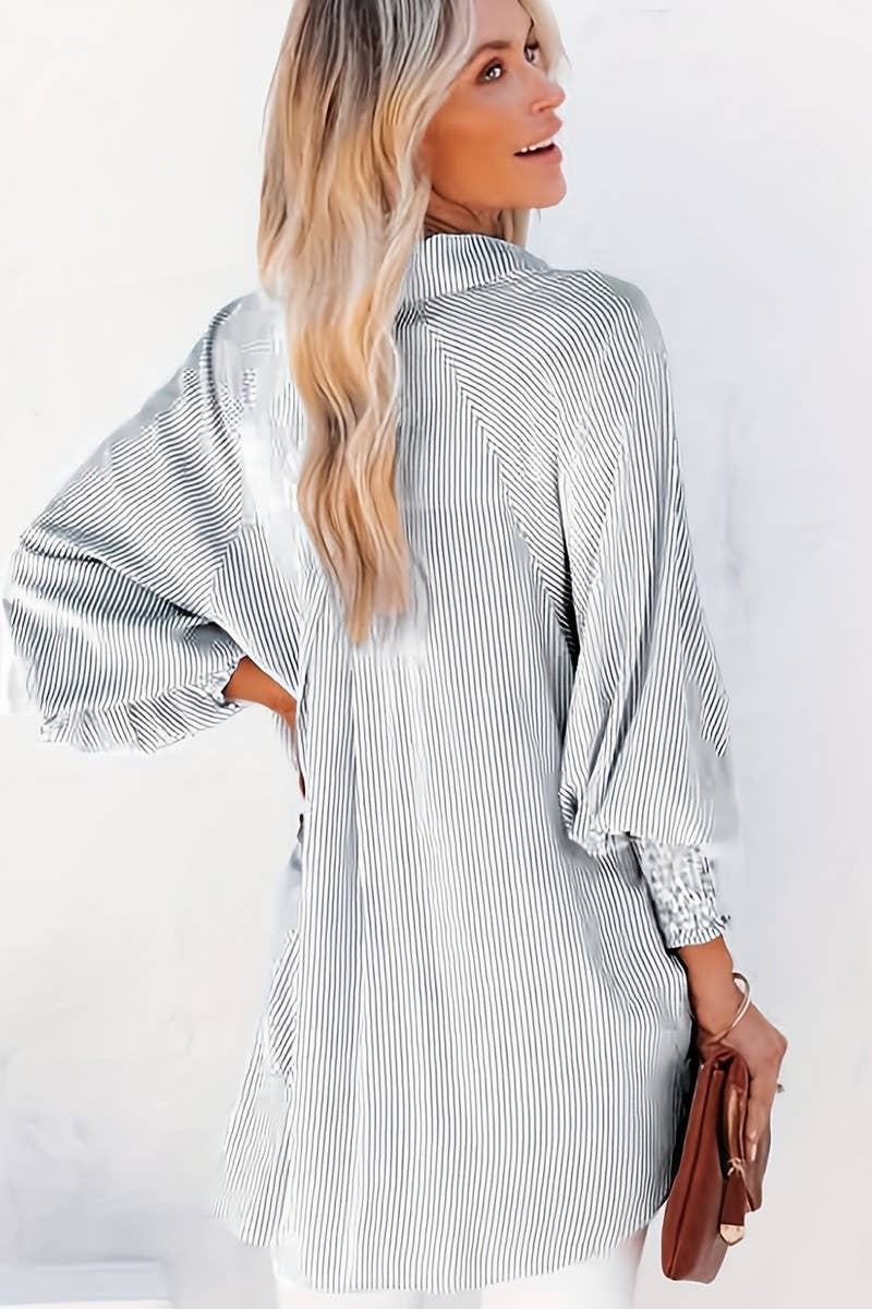 STRIPE HIGH LOW LONG SLEEVE SUN PROTECTION SHIRT