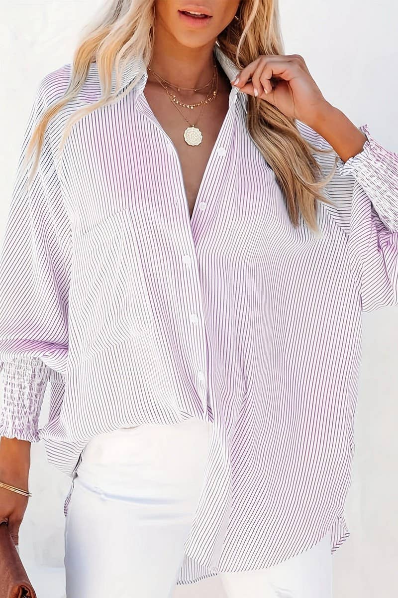 STRIPE HIGH LOW LONG SLEEVE SUN PROTECTION SHIRT