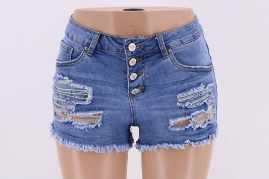 Slim Washed Denim Hole Shorts