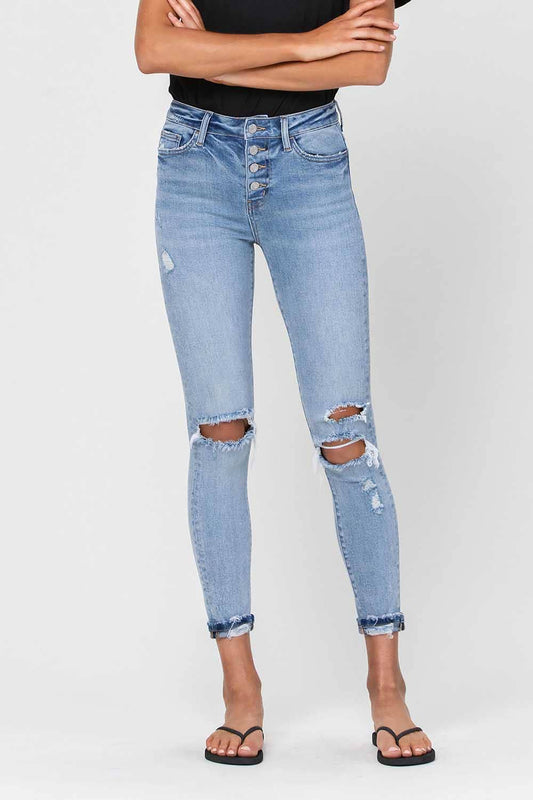 SUNNEY HIGH RISE BUTTON UP ROLLED CUFF SKINNY JEANS