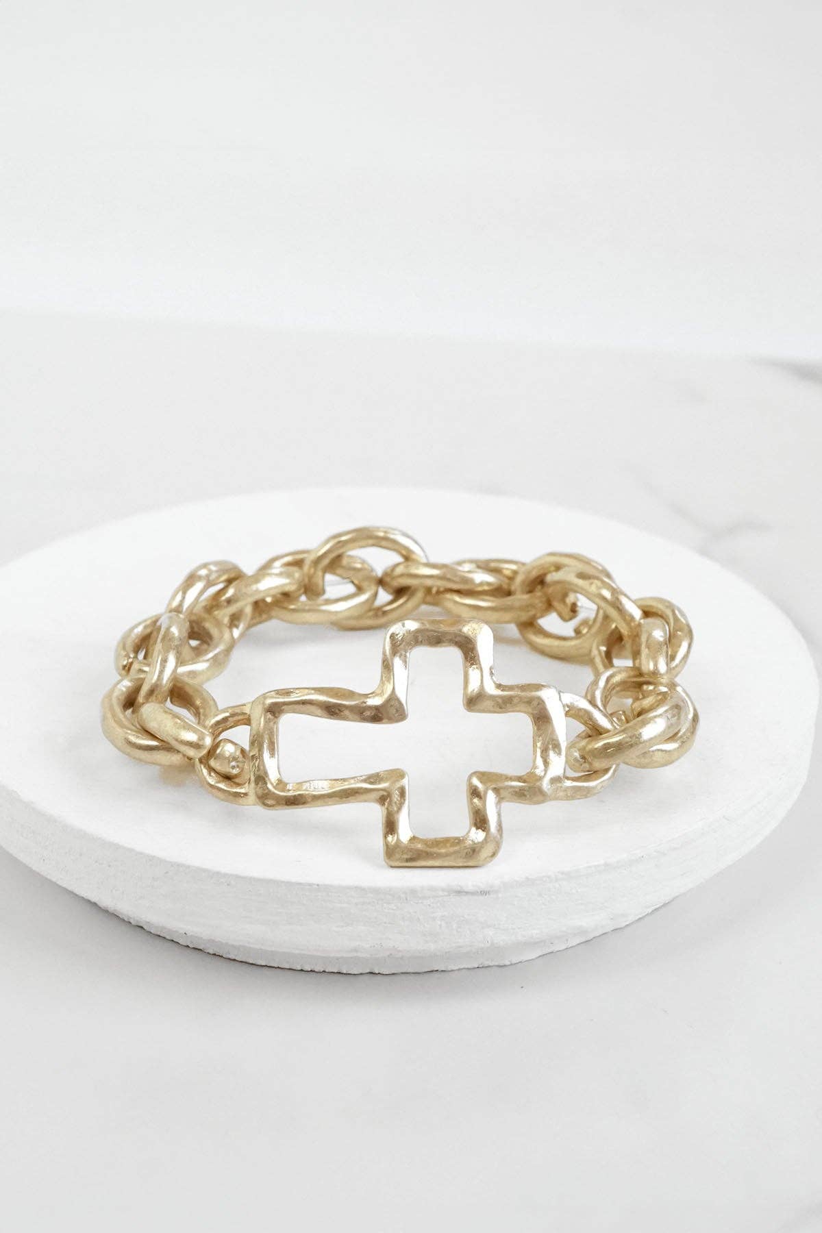 Chunky Chain Cross Bracelet Worn Gold