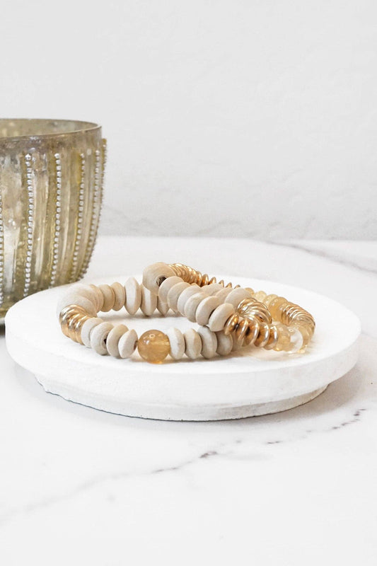 Wood Metal and Beads Cream Bracelet