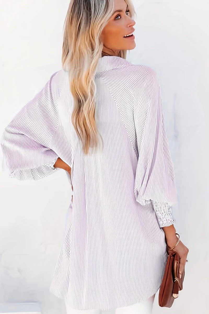 STRIPE HIGH LOW LONG SLEEVE SUN PROTECTION SHIRT